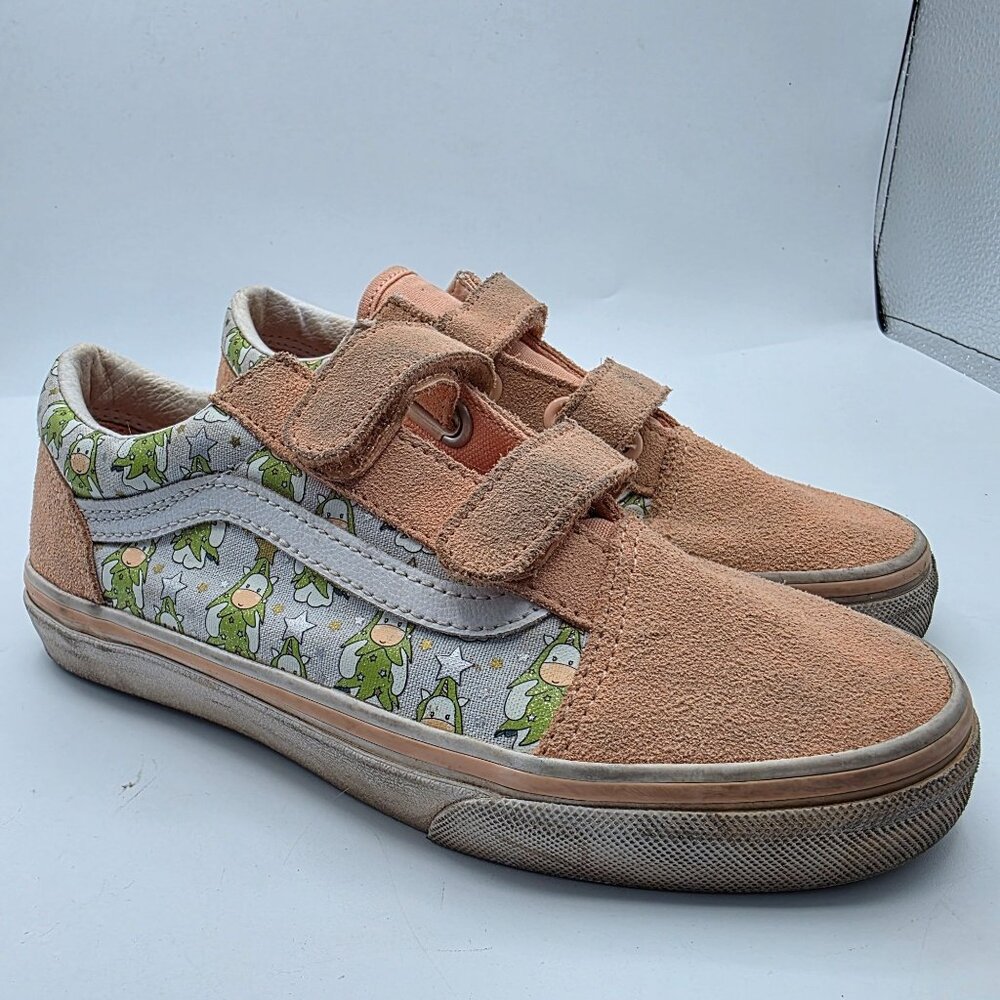 Vans Old Skool V Girls Size 2.5 Pink Holiday Unicorns Shoes Walking School